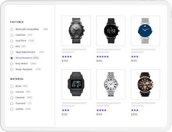 Screen showing products sorted using nuanced filters