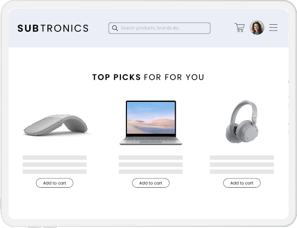 Screen showing product recommendations based on the source product that a shopper is looking at
